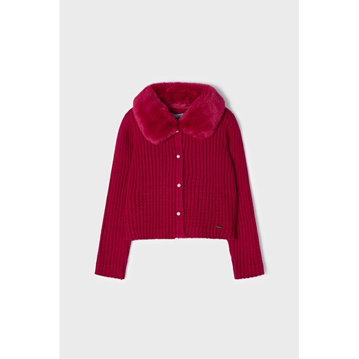 Sweter dziewczęcy z puchatym kołnierzem - czerwony ze sklepu 5.10.15 w kategorii Swetry dziewczęce - zdjęcie 169726569