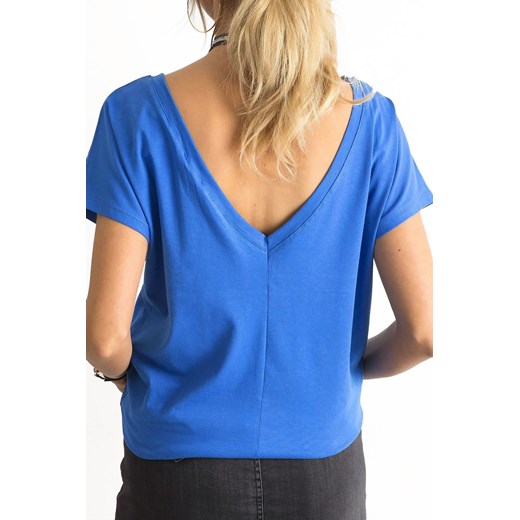 Niebieski t-shirt Fire z dekoltem na plecach ze sklepu 5.10.15 w kategorii Bluzki damskie - zdjęcie 169726597