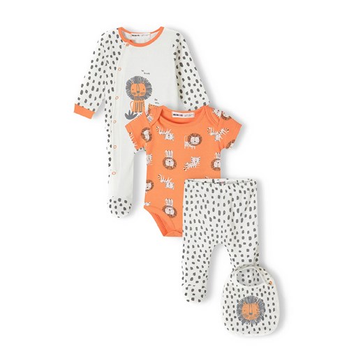Komplet bawełniany niemowlęcy- pajac + body + półśpiochy + śliniak ze sklepu 5.10.15 w kategorii Komplety niemowlęce - zdjęcie 169726897