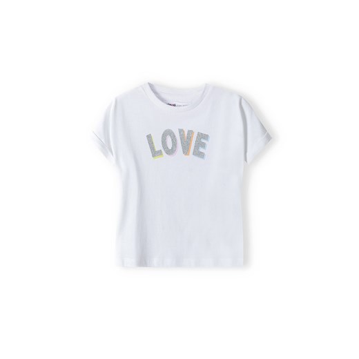 Biała bluzka dla dziewczynki z bawełny- Love Minoti 98/104 5.10.15