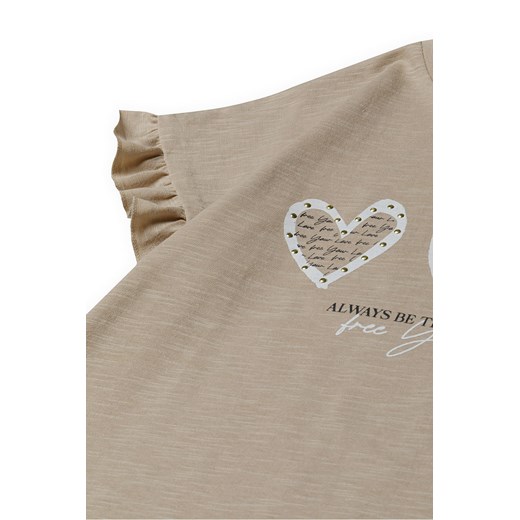Beżowa koszulka dla małej dziewczynki z bawełny- serca Minoti 110/116 5.10.15