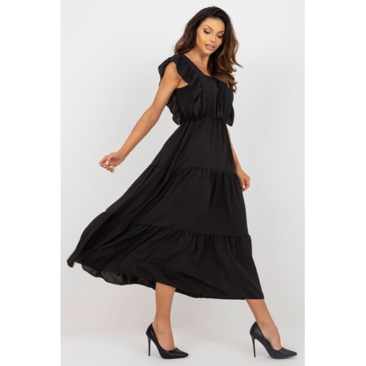 Czarna midi sukienka z falbaną o luźnym kroju ze sklepu 5.10.15 w kategorii Sukienki - zdjęcie 169727146
