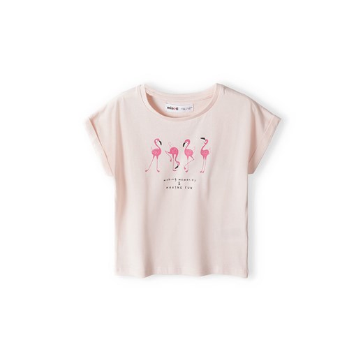 Różowa koszulka bawełniana niemowlęca z nadrukiem flamingów ze sklepu 5.10.15 w kategorii Koszulki niemowlęce - zdjęcie 169727406