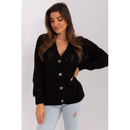 Czarny ażurowy sweter rozpinany z guzikami ze sklepu 5.10.15 w kategorii Swetry damskie - zdjęcie 169727529