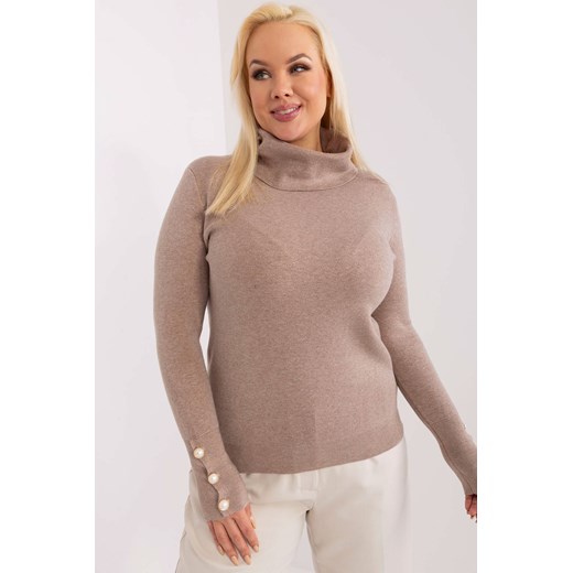 Gładki sweter plus size z golfem ciemny bezowy ze sklepu 5.10.15 w kategorii Swetry damskie - zdjęcie 169727687