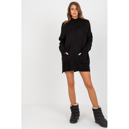Czarny damski sweter oversize z półgolfem one size wyprzedaż 5.10.15