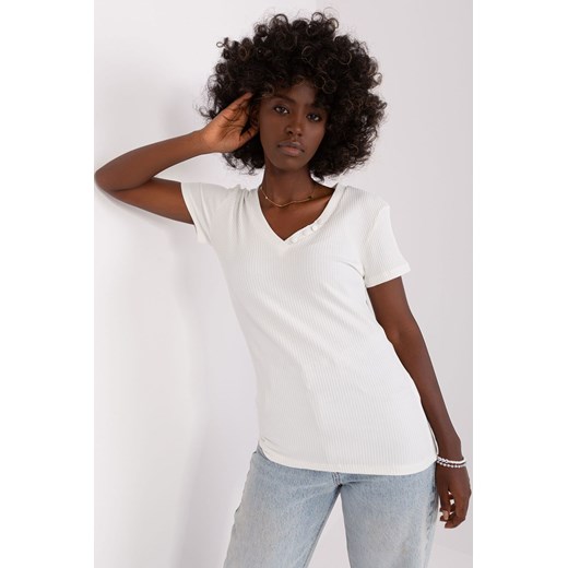 Ecru dopasowana bluzka damska basic z guzikami ze sklepu 5.10.15 w kategorii Bluzki damskie - zdjęcie 169727965