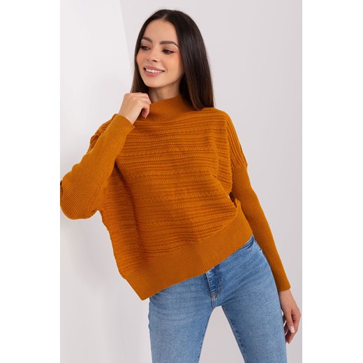 Jasnobrązowy sweter damski asymetryczny z wełnaą ze sklepu 5.10.15 w kategorii Swetry damskie - zdjęcie 169728086
