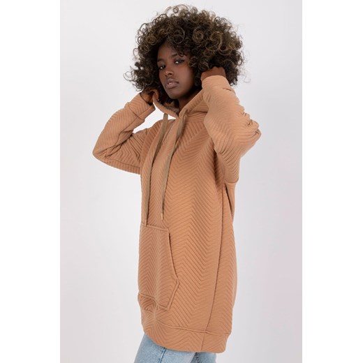 Bawełniana bluza pikowana z kapturem - camelowa ze sklepu 5.10.15 w kategorii Bluzy damskie - zdjęcie 169728196