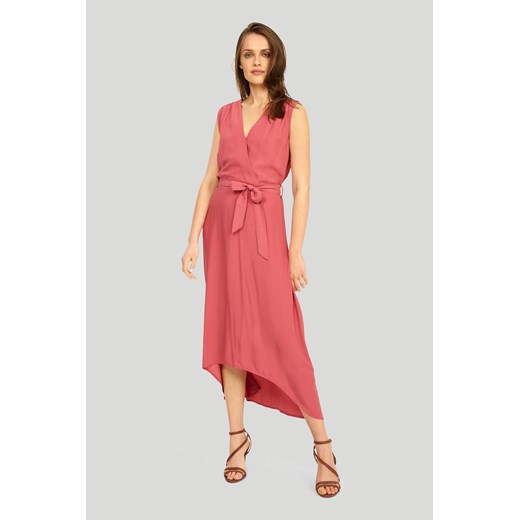 Asymetryczna sukienka damska wiązana w pasie - różowa ze sklepu 5.10.15 w kategorii Sukienki - zdjęcie 169728217