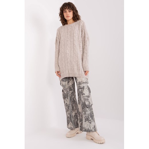 Beżowy damski sweter w warkoczowe sploty ze sklepu 5.10.15 w kategorii Swetry damskie - zdjęcie 169728287