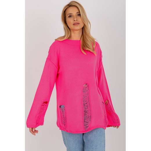 Fluo różowy damski sweter oversize z
wełną ze sklepu 5.10.15 w kategorii Swetry damskie - zdjęcie 169728467