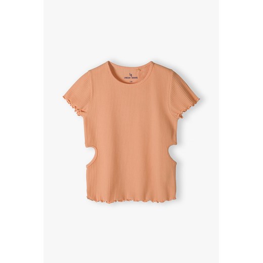 T-shirt dziewczęcy z wycięciami - brzoskwiniowy - Lincoln&Sharks ze sklepu 5.10.15 w kategorii Bluzki dziewczęce - zdjęcie 169728638