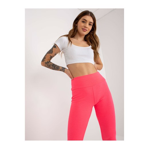 Fluo różowe prążkowane legginsy basic z bawełny ze sklepu 5.10.15 w kategorii Spodnie damskie - zdjęcie 169728689