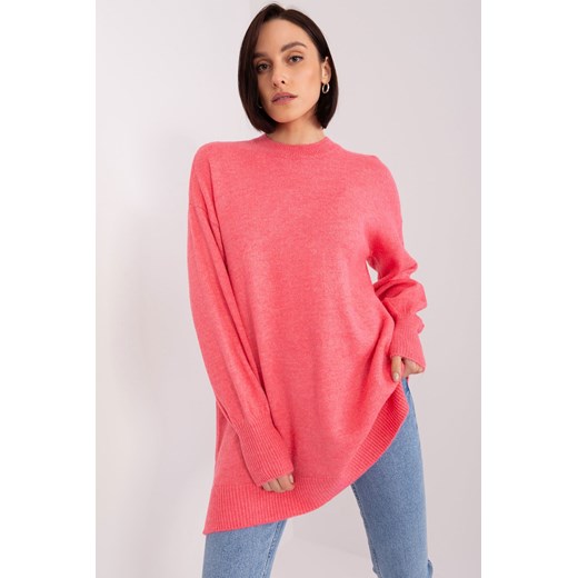Koralowy długi sweter o kroju oversize ze sklepu 5.10.15 w kategorii Swetry damskie - zdjęcie 169729096
