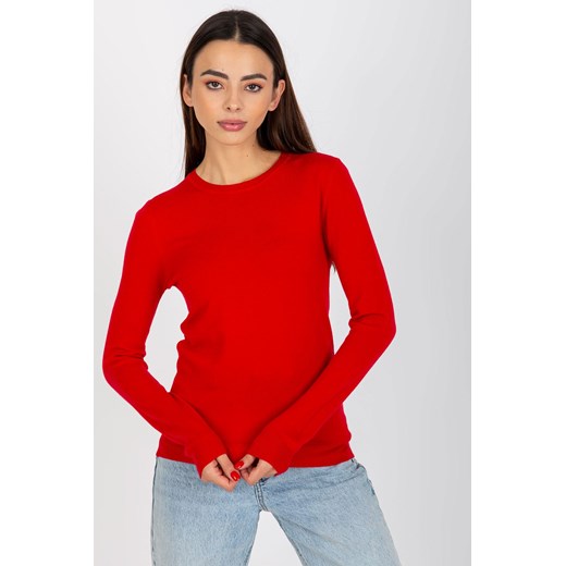 Czerwony damski sweter klasyczny z okrągłym dekoltem ze sklepu 5.10.15 w kategorii Swetry damskie - zdjęcie 169729266