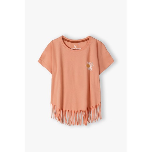 Pomarańczowy t-shirt bawełniany dla dziewczynki z frędzlami Lincoln & Sharks By 5.10.15. 152 5.10.15