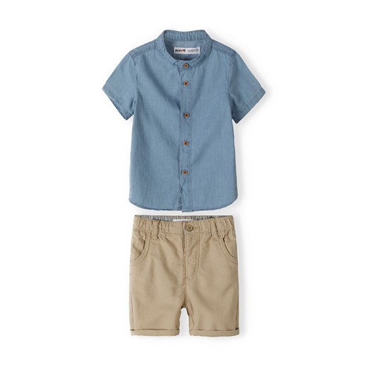 Komplet niemowlęcy- niebieska koszula + beżowe krótkie spodenki ze sklepu 5.10.15 w kategorii Komplety niemowlęce - zdjęcie 169729448