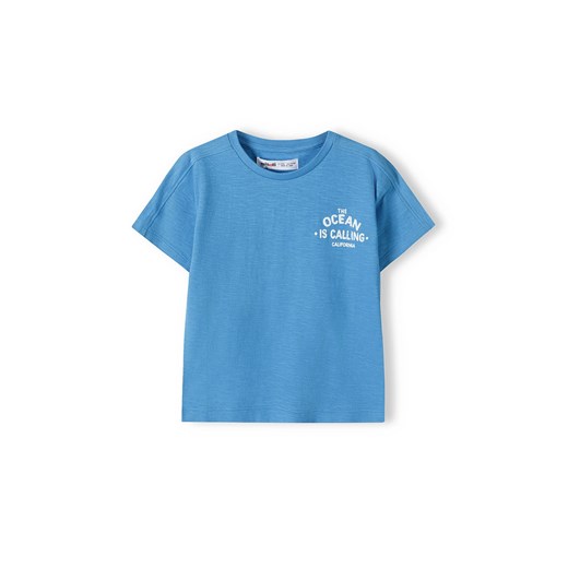 Niebieski t-shirt dla chłopca z bawełny z napisami Minoti 98/104 5.10.15
