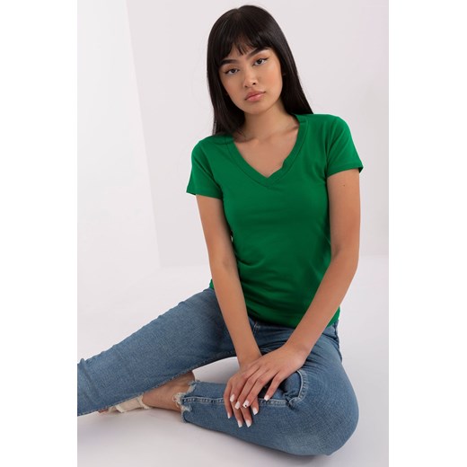 Zielony t-shirt basic z dekoltem w serek Lily Rose L 5.10.15