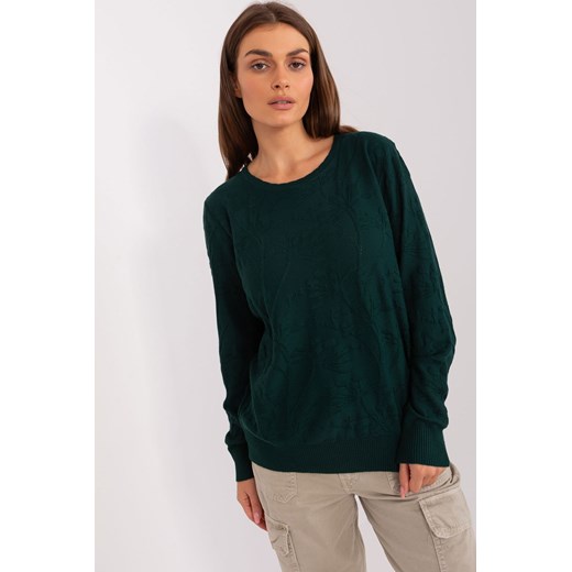Ciemnozielony damski sweter klasyczny z bawełnaą ze sklepu 5.10.15 w kategorii Swetry damskie - zdjęcie 169729517