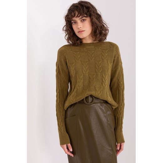 Khaki damski sweter w warkocze ze sklepu 5.10.15 w kategorii Swetry damskie - zdjęcie 169729927