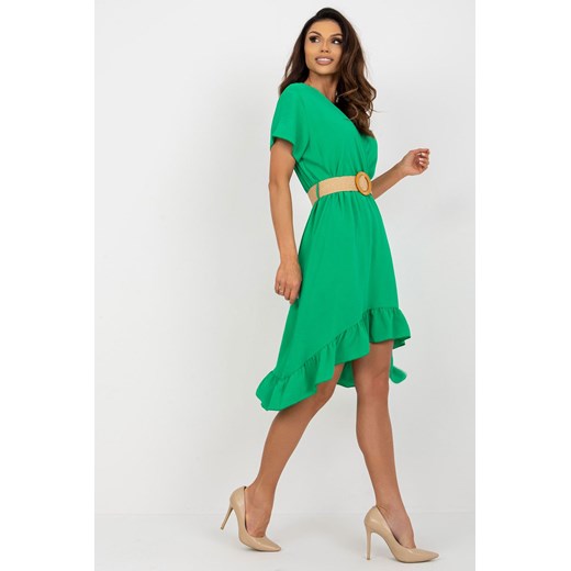 Zielona sukienka z falbaną i plecionym paskiem one size 5.10.15
