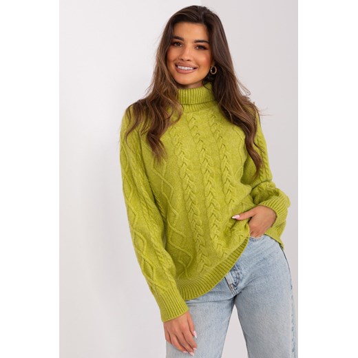 Jasnozielony sweter z warkoczami i ścigaczami ze sklepu 5.10.15 w kategorii Swetry damskie - zdjęcie 169730007
