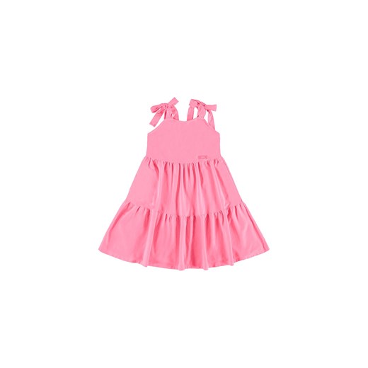 Różowa bawełniana sukienka dziewczęca z kokardkami na ramiączkach ze sklepu 5.10.15 w kategorii Sukienki dziewczęce - zdjęcie 169730157