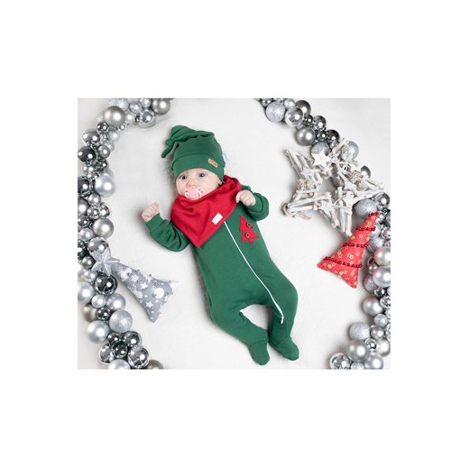 Komplet świąteczny niemowlęcy czapka, apaszka, pajac - zielony 56 5.10.15