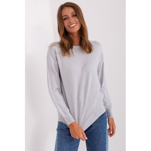 Jasnoszary sweter damski klasyczny ze ściągaczami ze sklepu 5.10.15 w kategorii Swetry damskie - zdjęcie 169730479