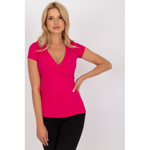 Fuksjowy t-shirt basic bawełniany RUE PARIS ze sklepu 5.10.15 w kategorii Bluzki damskie - zdjęcie 169730559