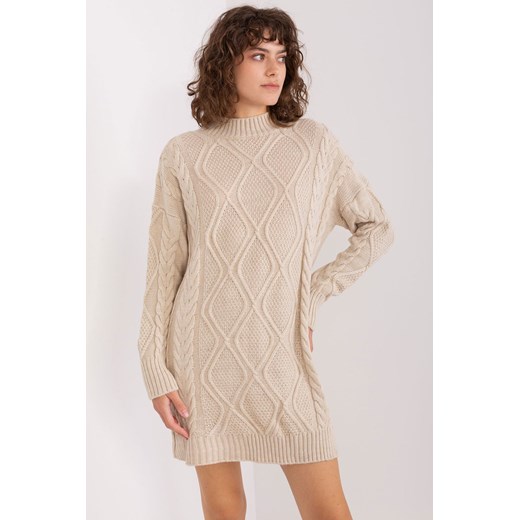 Beżowy sweter damski z warkoczami ze sklepu 5.10.15 w kategorii Sukienki - zdjęcie 169730607