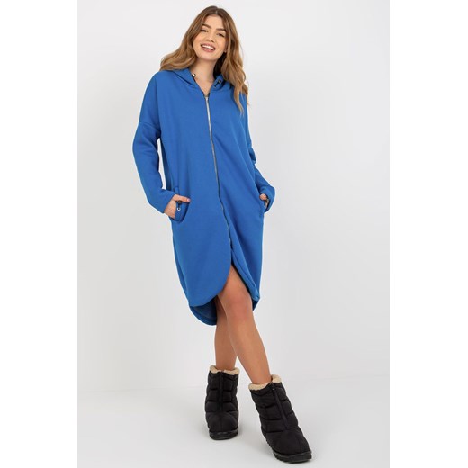 Ciemnoniebieska długa bluza basic z kapturem Tina RUE PARIS ze sklepu 5.10.15 w kategorii Bluzy damskie - zdjęcie 169730625