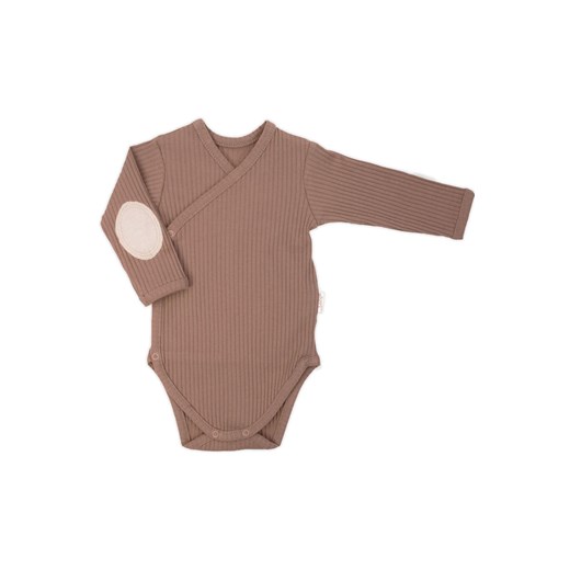 Brązowe body kopertowe prążkowane z długim rękawem Benio ze sklepu 5.10.15 w kategorii Body niemowlęce - zdjęcie 169730666