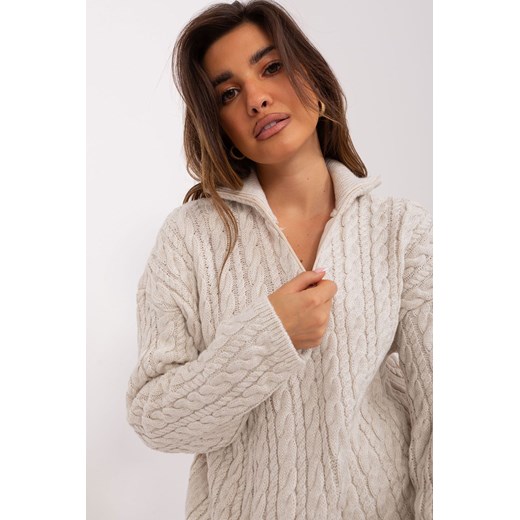 Jasnobeżowy luźny sweter z wełną w warkocze Badu one size 5.10.15 okazja