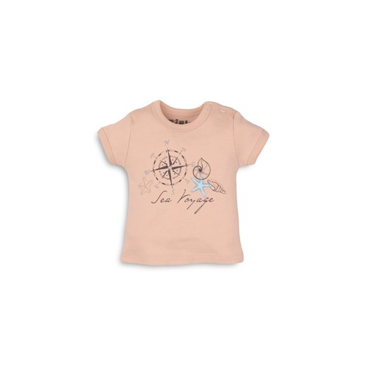 Bawełniany t-shirt niemowlęcy z nadrukiem - beżowy ze sklepu 5.10.15 w kategorii Koszulki niemowlęce - zdjęcie 169731198