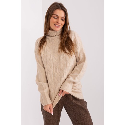Damski sweter z golfem beżowy one size 5.10.15 okazyjna cena