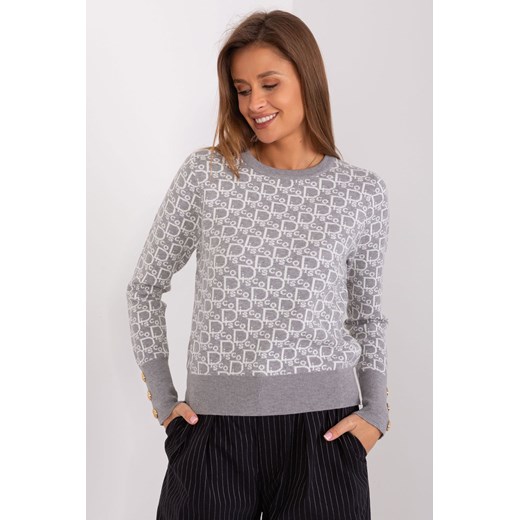 Sweter damski klasyczny z okrągłym dekoltem szary ze sklepu 5.10.15 w kategorii Swetry damskie - zdjęcie 169731585