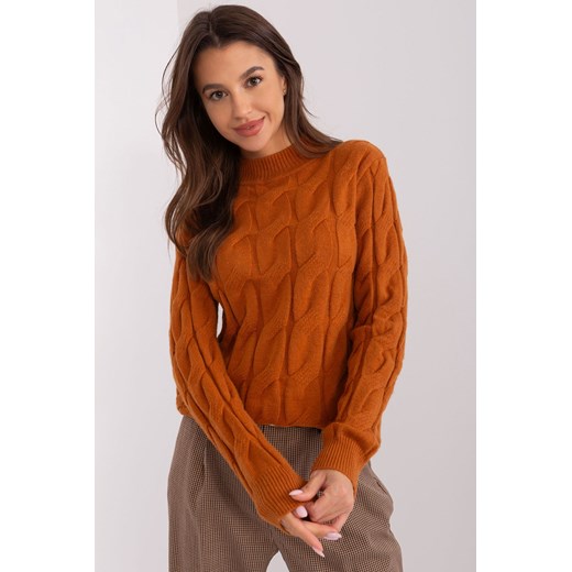 Sweter z warkoczami i półgolfem jasny brązowy ze sklepu 5.10.15 w kategorii Swetry damskie - zdjęcie 169731728