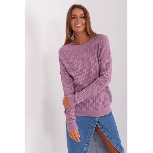 Jasnofioletowy damski sweter klasyczny we wzory ze sklepu 5.10.15 w kategorii Swetry damskie - zdjęcie 169731735