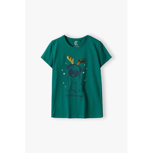 T-shirt świąteczny z napisem "Merry Pugmas" - zielony Family Concept By 5.10.15. 158 okazja 5.10.15