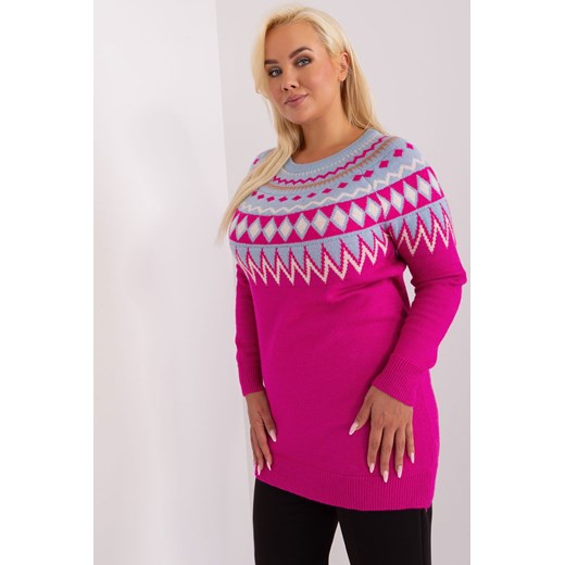 Fuksjowy długi sweter damski plus size we wzory ze sklepu 5.10.15 w kategorii Swetry damskie - zdjęcie 169731899