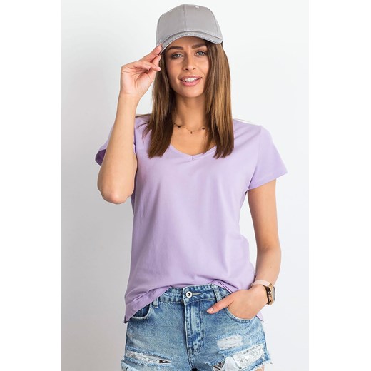 T-shirt damski w serek jasnofioletowy ze sklepu 5.10.15 w kategorii Bluzki damskie - zdjęcie 169731985