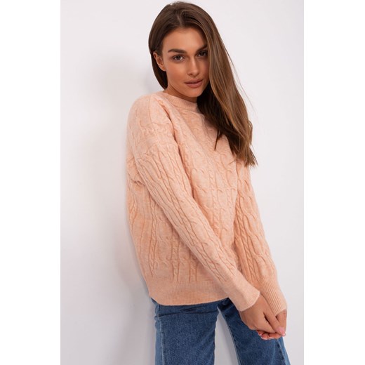 Brzoskwiniowy damski sweter z warkoczami ze sklepu 5.10.15 w kategorii Swetry damskie - zdjęcie 169732025