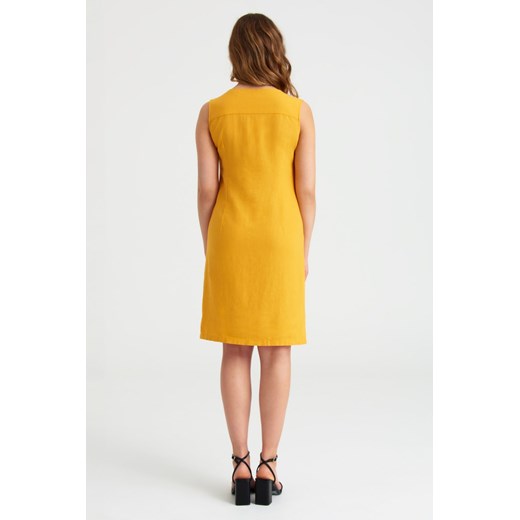 Lniana Żółta gładka sukienka damska na ramiączka Greenpoint 40 5.10.15 okazja