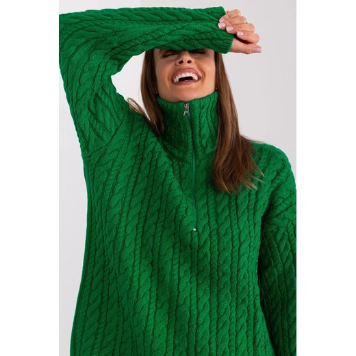 Długi sweter z warkoczami i suwakiem zielony Badu one size okazyjna cena 5.10.15