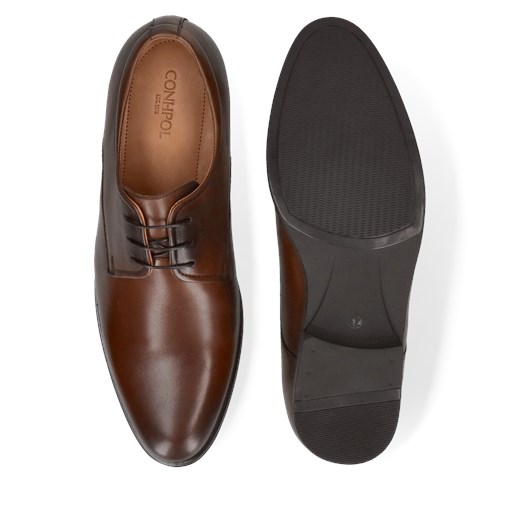 Brązowe derby ze skóry, buty podwyższające +7 cm, Conhpol, CH4069-08 Conhpol 44 Konopka Shoes