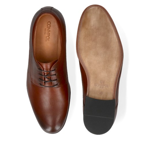 Brązowe derby ze skóry, buty podwyższające +7 cm, Conhpol, CH4069-08 Conhpol 41 Konopka Shoes