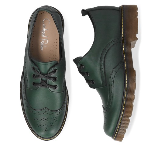 Damskie, zielone półbuty ze skóry naturalnej, Conhpol Relax, RE2730-02 38 Konopka Shoes